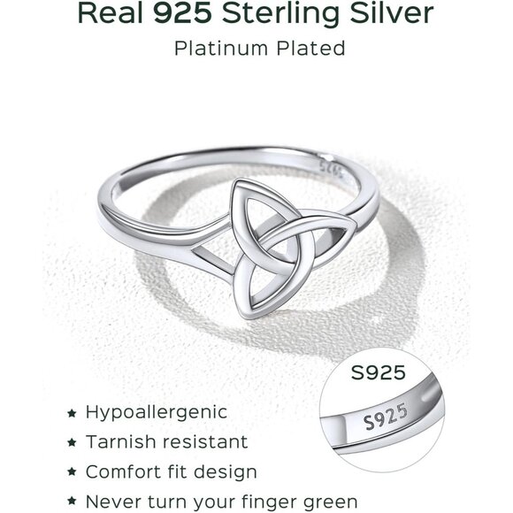 🆕 Women Silver Triquetra Celtic Knot Promise Ring Sterling Passed Strict Skin - Picture 5 of 7